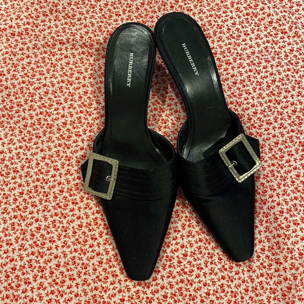 Burberry Black Mules with Silver Buckle